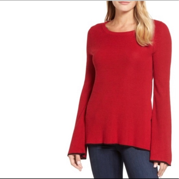 Vince Camuto Bell Sleeve Blk Trim Red 